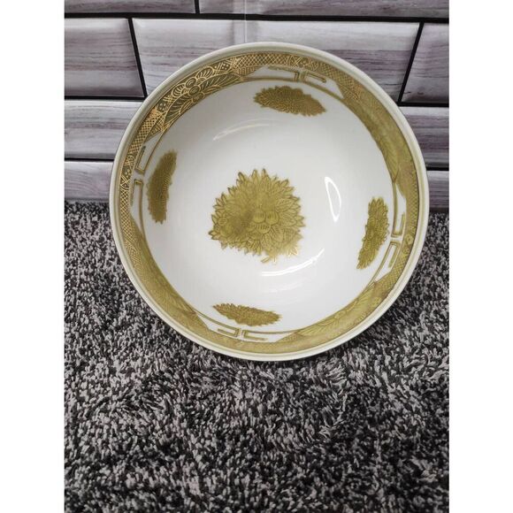 1960s Large Japanese Porcelain Green Gilt Floral Bowl - Picture 2 of 6